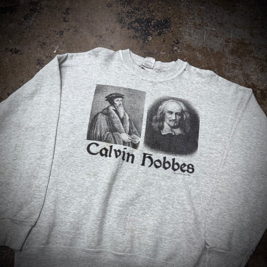 Vintage 90s John Calvin & Thomas Hobbes Philosopher Portrait Distressed Sweatshirt