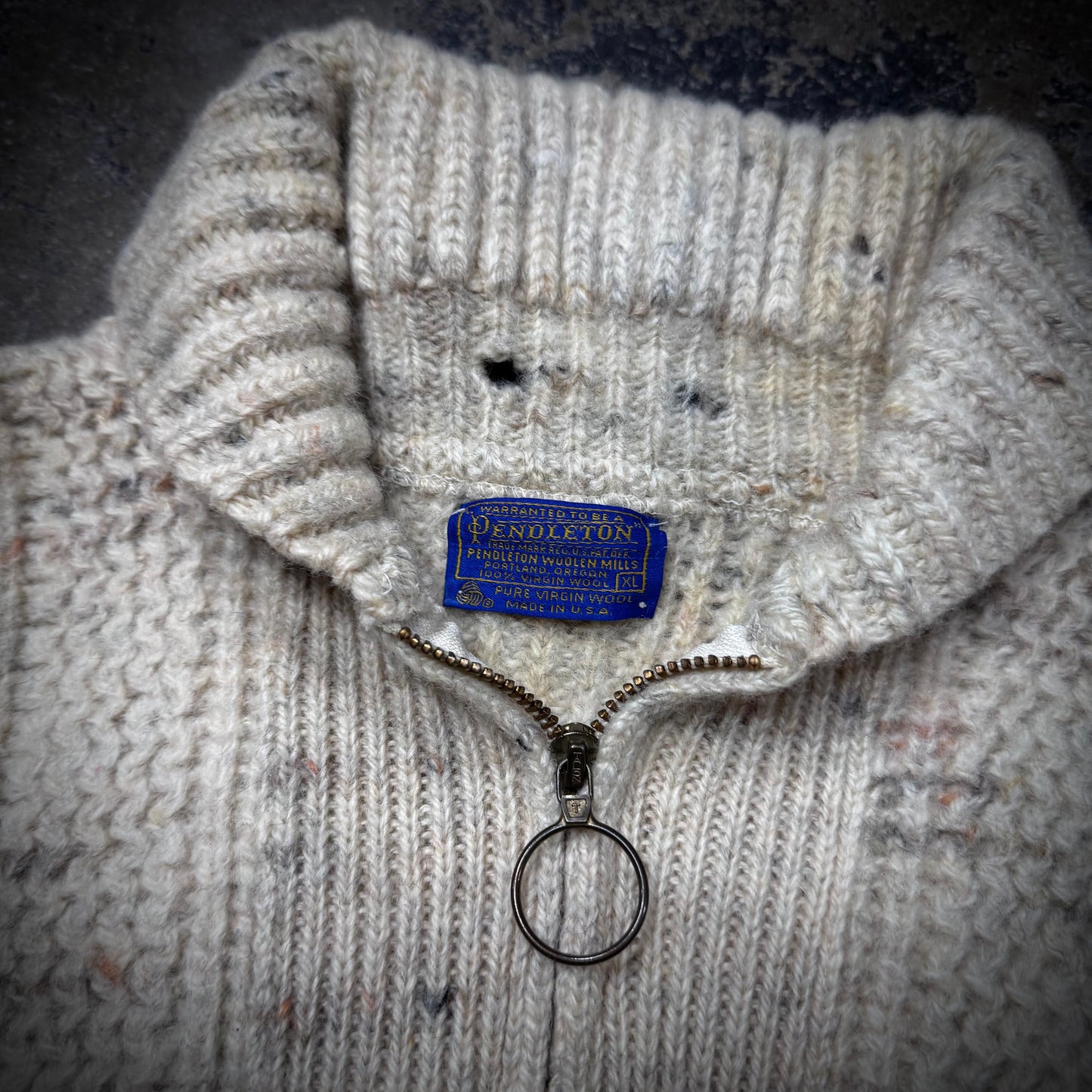 Vintage 60s Pendleton Zip Up Thrashed Knit Cardigan Sweater