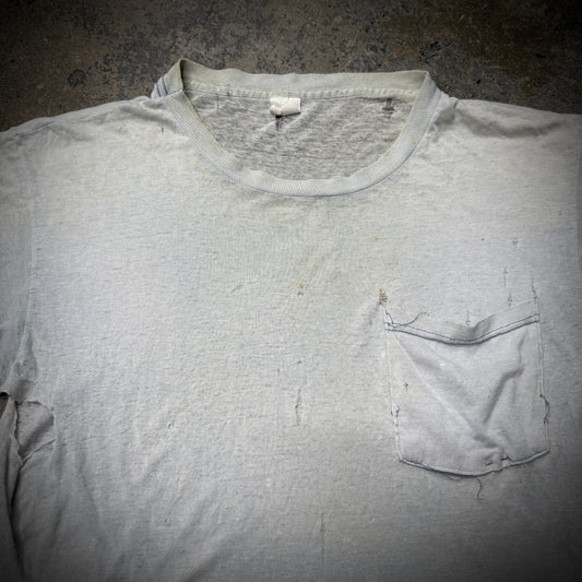 Vintage 80s Paper Thin Grey Thrashed Blank Pocket Tee