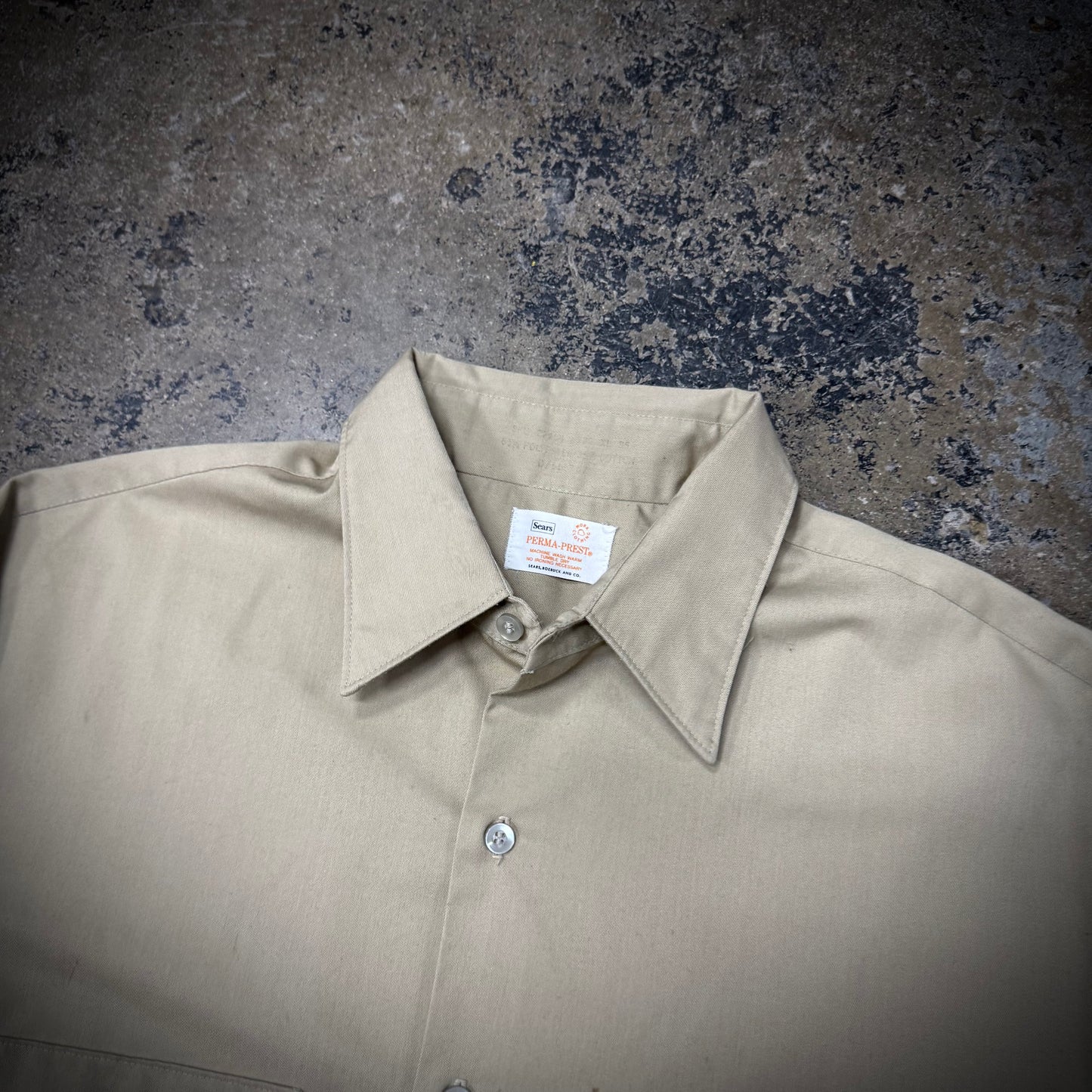Vintage 60s/70s Sears Tan Beige Cropped Long Sleeve Work Shirt