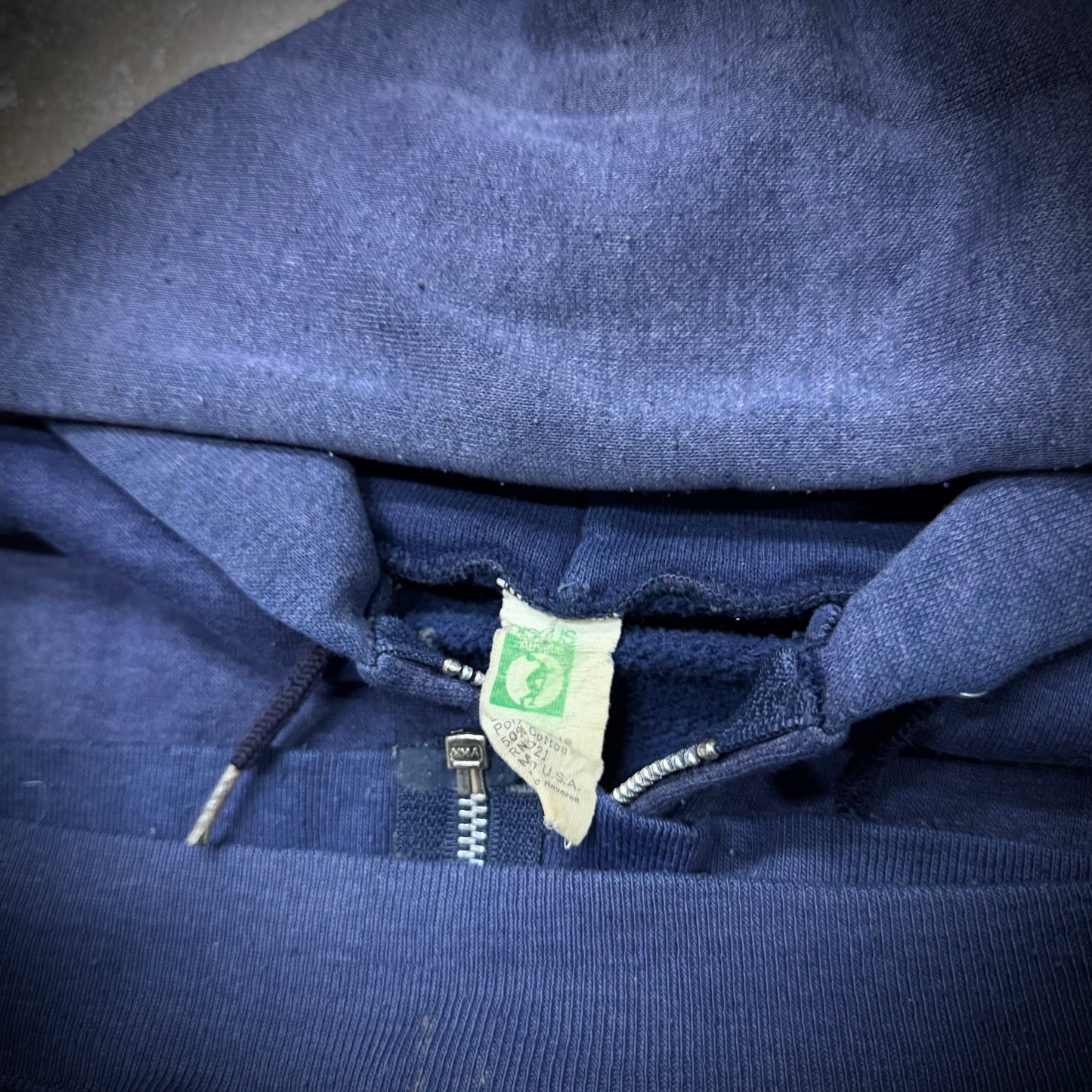Vintage 80s Discus Faded Navy Blue Zip Up Hoodie