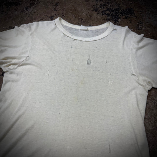 True Vintage 40s/50s Ribbed Cotton Distressed Blank White T-Shirt