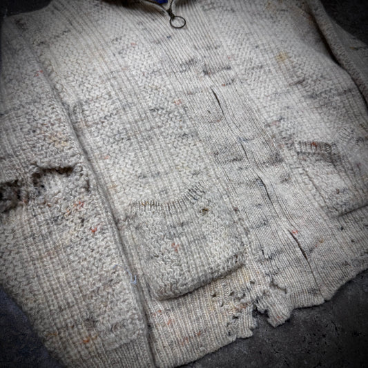 Vintage 60s Pendleton Zip Up Thrashed Knit Cardigan Sweater