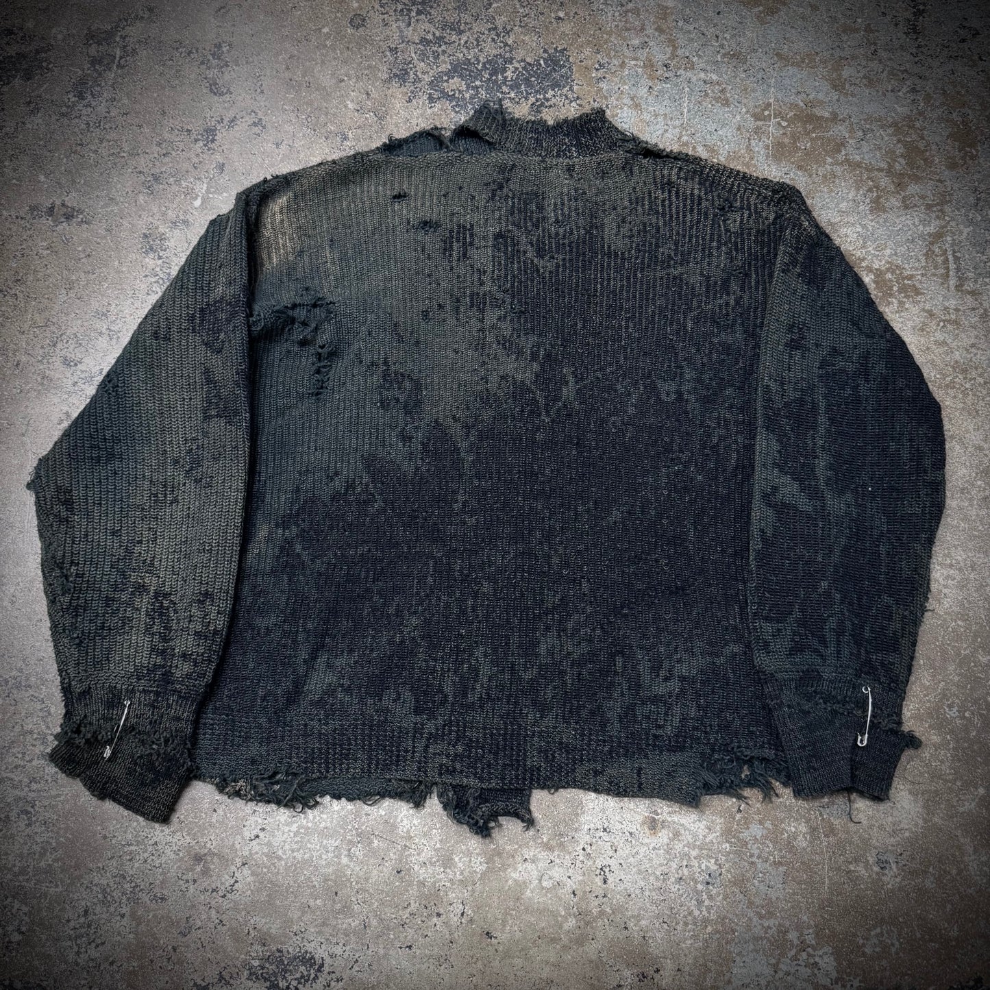 Vintage 1930s Salt & Pepper Thrashed Faded Black Cardigan Sweater