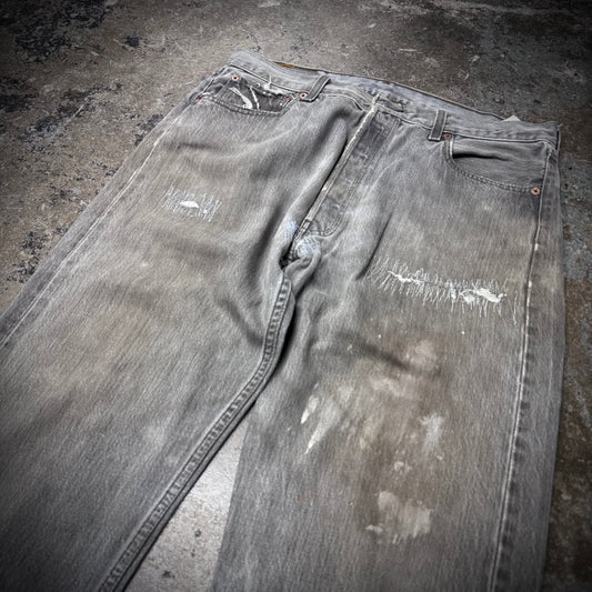 Vintage Distressed Repaired and Paint Stained Levis 501 Denim Jeans