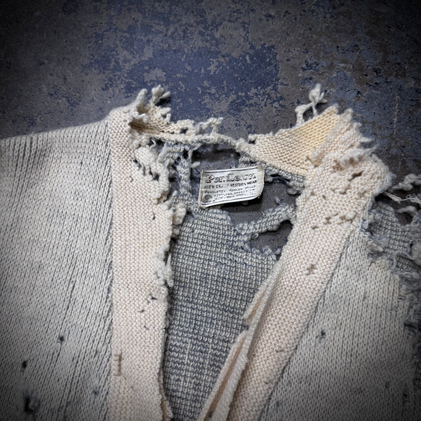 Vintage 60s Thrashed Rat Dinner Pendleton Aztec Cardigan Sweater