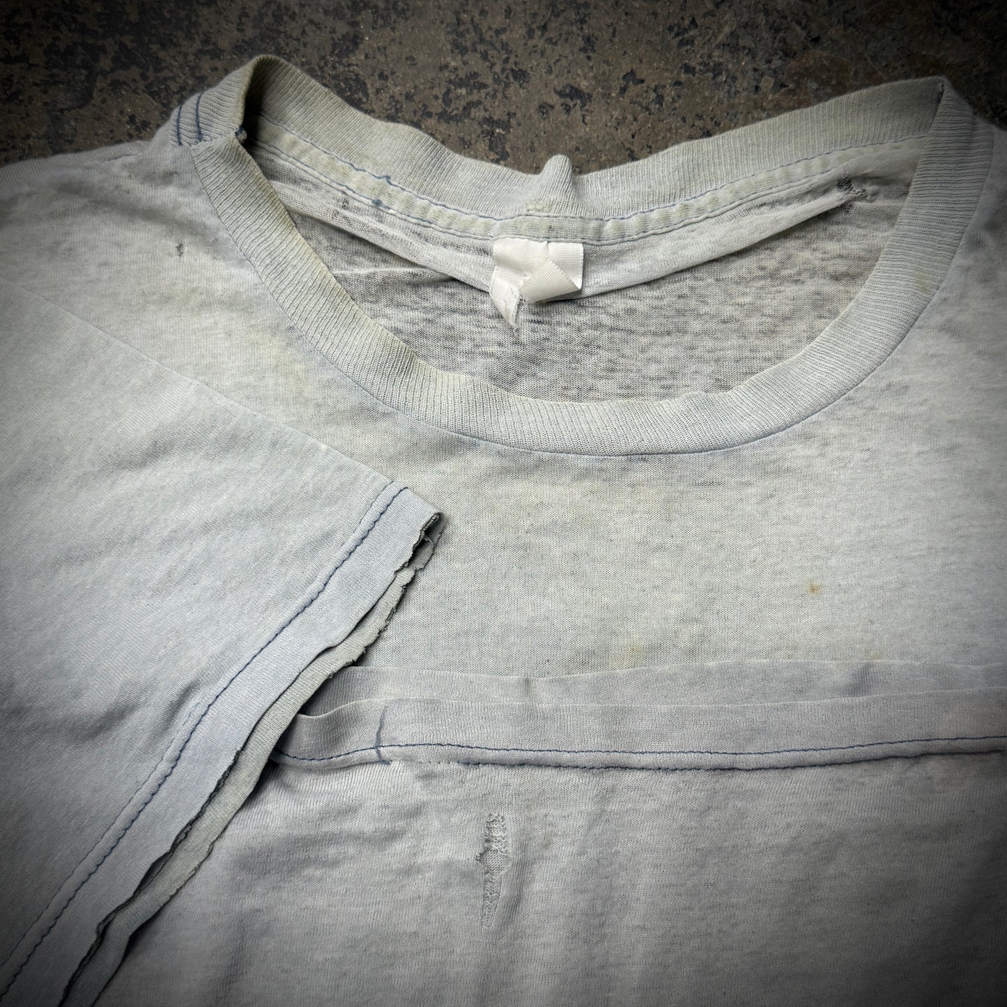 Vintage 80s Paper Thin Grey Thrashed Blank Pocket Tee