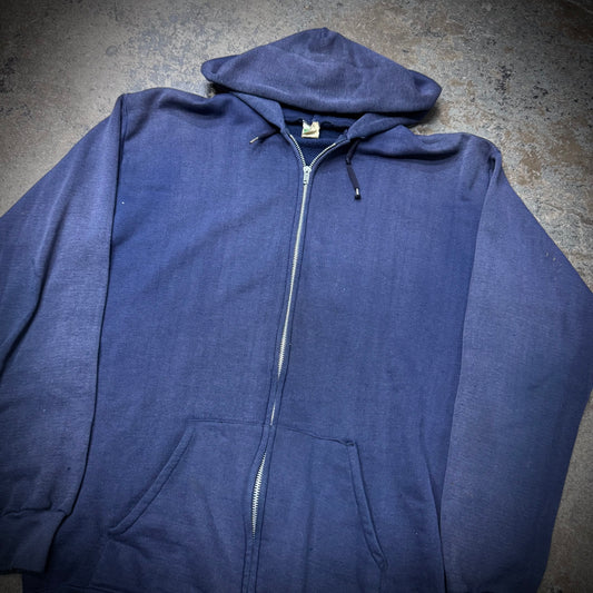 Vintage 80s Discus Faded Navy Blue Zip Up Hoodie