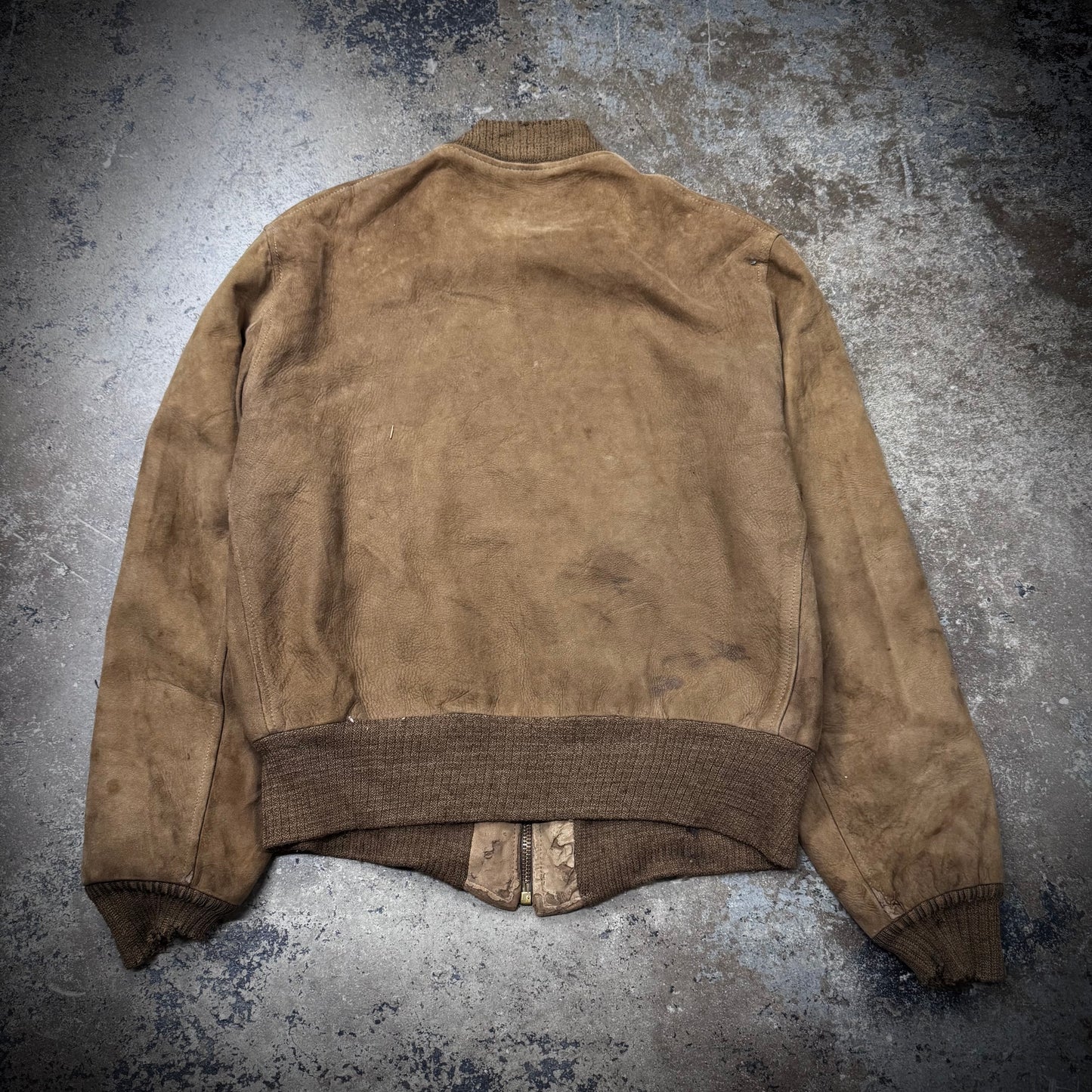 Vintage 50s/60s DuPont Distressed Suede Leather Bomber Jacket