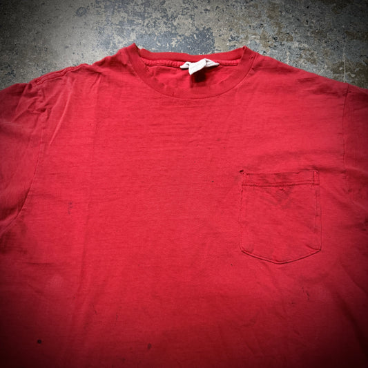 Vintage 80s Cheetah Faded & Distressed Red Blank Pocket Tee