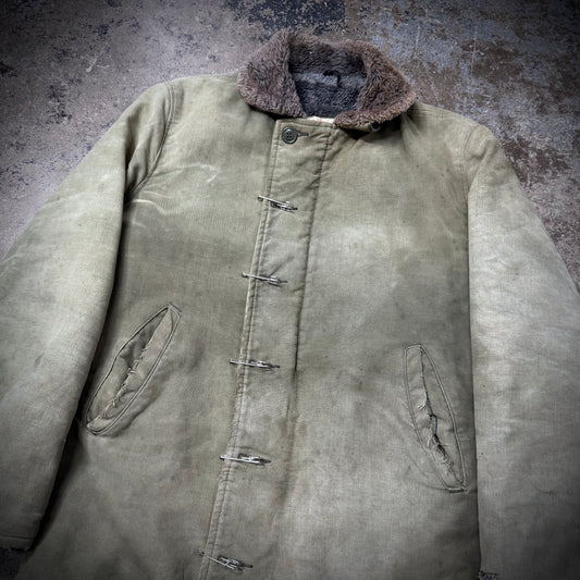 Vintage 1940s Civilian Deck Jacket with Safety Pin Closure