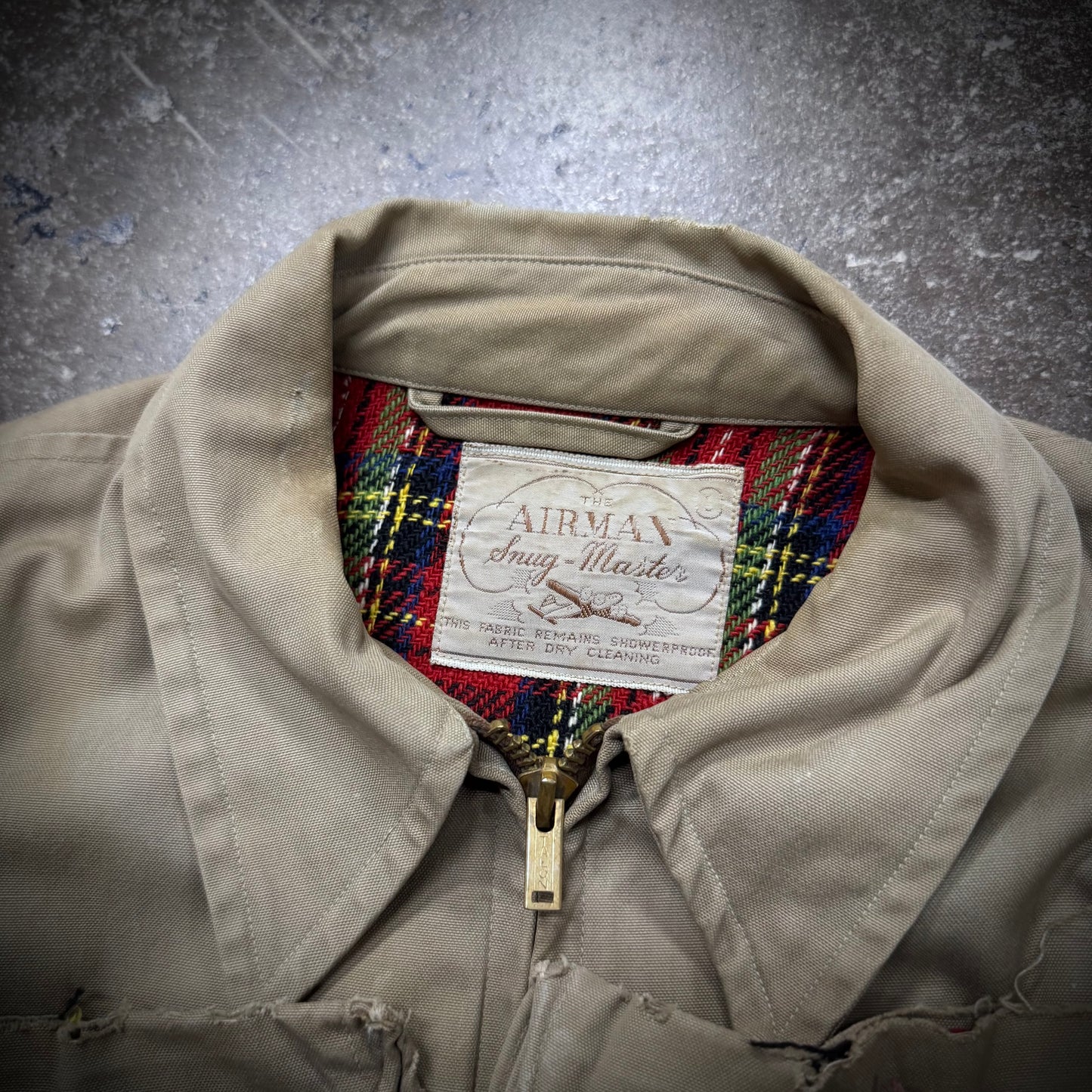 Vintage 40s/50s Airman Plaid Lined Water Resistant Distressed Jacket