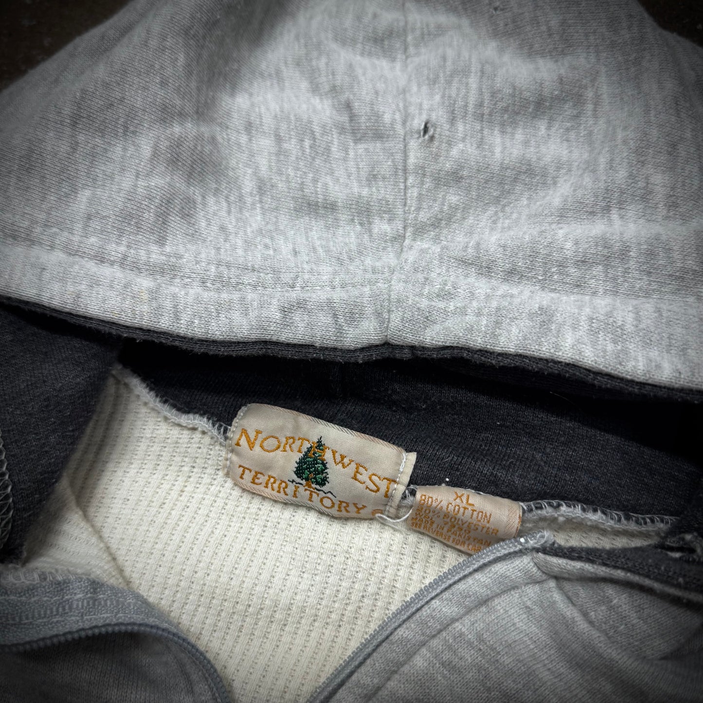 Vintage 80s Heather Grey Thermal Lined Zip Up Hoodie