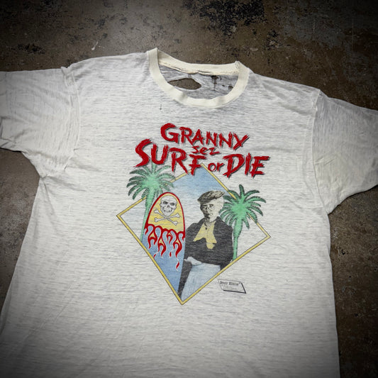 Vintage Granny Says Surf or Die Paper Thin Distressed T-Shirt