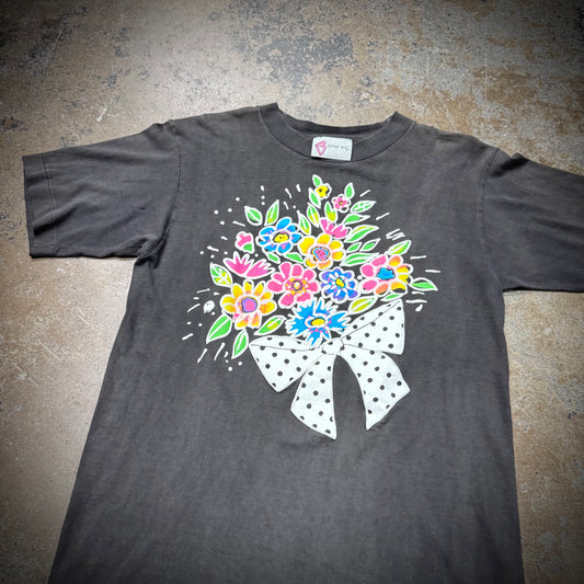 Vintage 90s Faded Black Flower T-Shirt