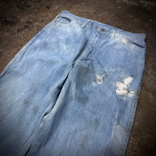 Vintage Lee Set Welt Pocket Distressed and Repaired Bell Bottom Jeans