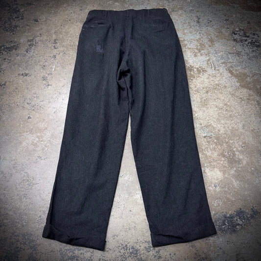 Black Wool Repaired Trousers