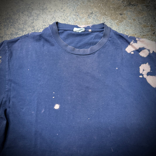 Vintage 90s Navy Blue Bleach Stain Distressed Blank Tee
