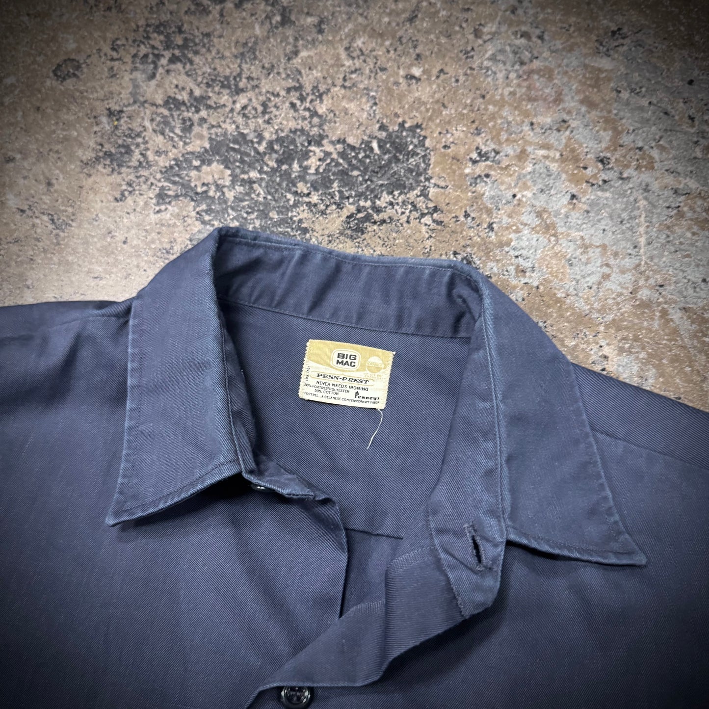 Vintage 1960s Big Mac Navy Blue Distressed Work Shirt