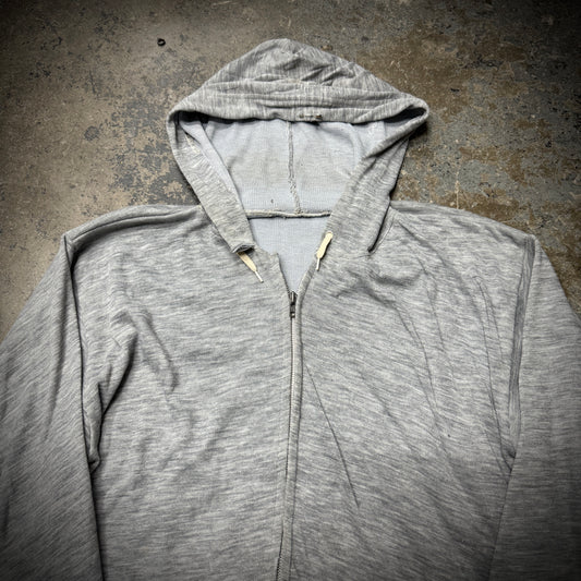 Vintage 70s Thermal Lined Blanket Grey Distressed Zip Up Hoodie