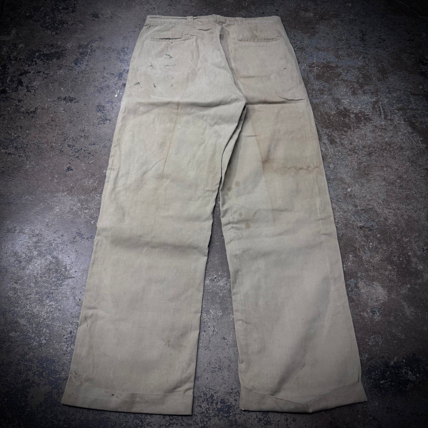 Vintage 50s Distressed Mud Washed Wide Leg Chino Pants