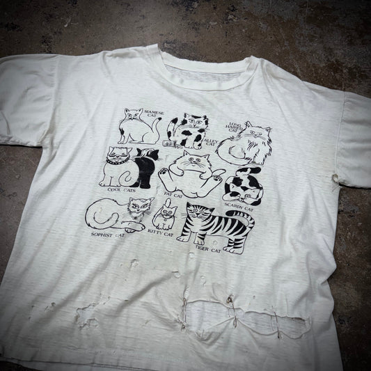 Vintage 80s/90s Thrashed Types of Cats T-Shirt