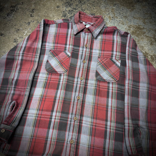 Vintage 90s Big Mac Distressed Over Dyed Plaid Cotton Flannel Shirt