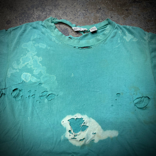 Vintage 80s/90s Thrashed Bleach Stain Light Blue Blank T-Shirt