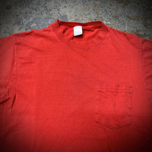 Vintage Red Cotton Blank Pocket Tee