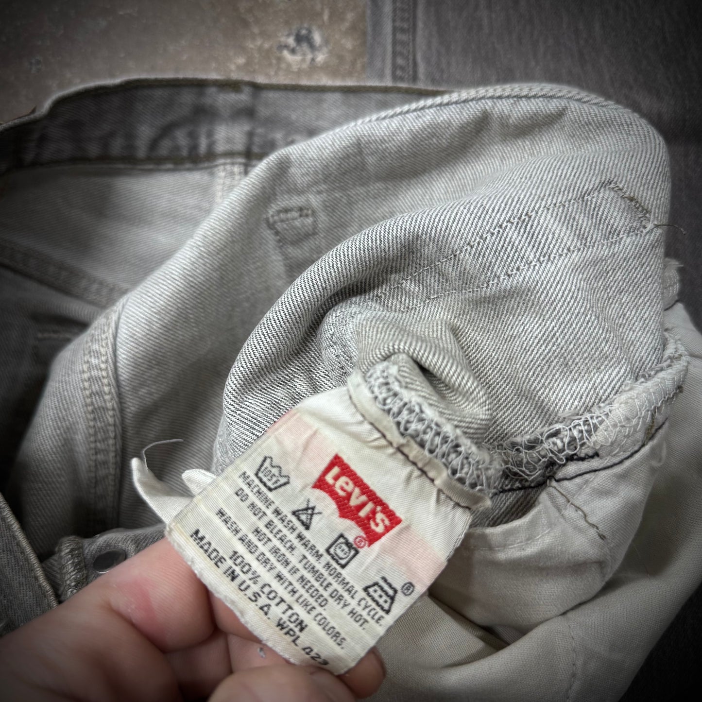 Vintage Distressed Repaired and Paint Stained Levis 501 Denim Jeans