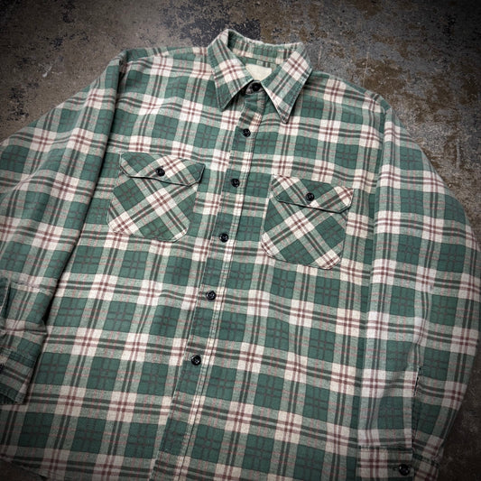 Vintage 60s 100% Cotton Plaid Flannel Shirt