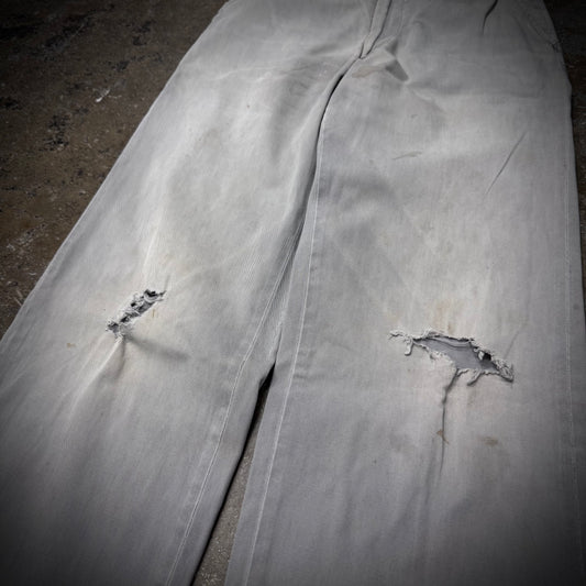 Vintage 50s Wide Leg Baggy Distressed Cotton Chino Pants 30x31