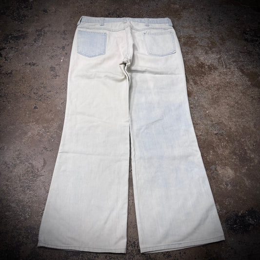 Vintage 70s Bleached Distressed Wide Leg Bell Bottom Denim Jeans