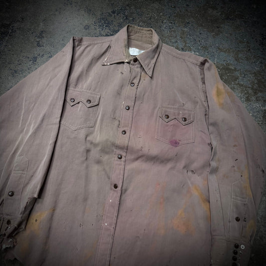 Vintage 60s Wool Gabardine Snap Button Thrashed Shirt