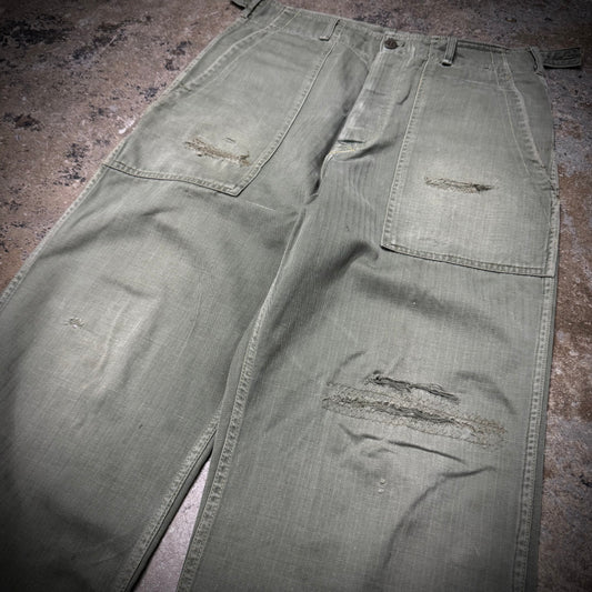Vintage 60s Distressed and Repaired OG 107 HBT Fatigue Pants