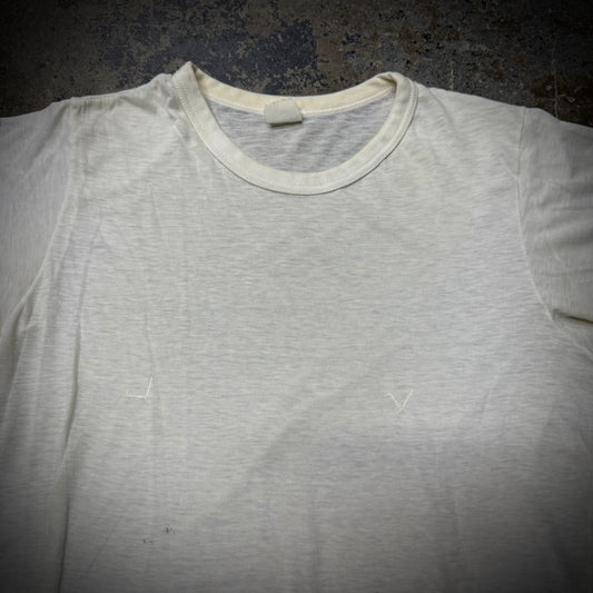 Vintage 70s/80s Paper Thin Repaired White Blank T-Shirt