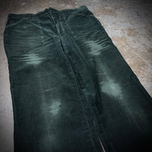 Vintage 60s/70s Distressed Green Wide Leg Corduroy Pants