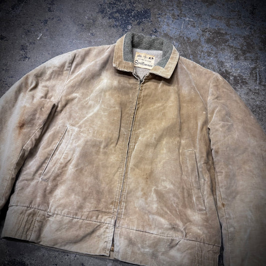 Vintage 50s Faded Brown/Tan Horizontal Corduroy Workwear Jacket