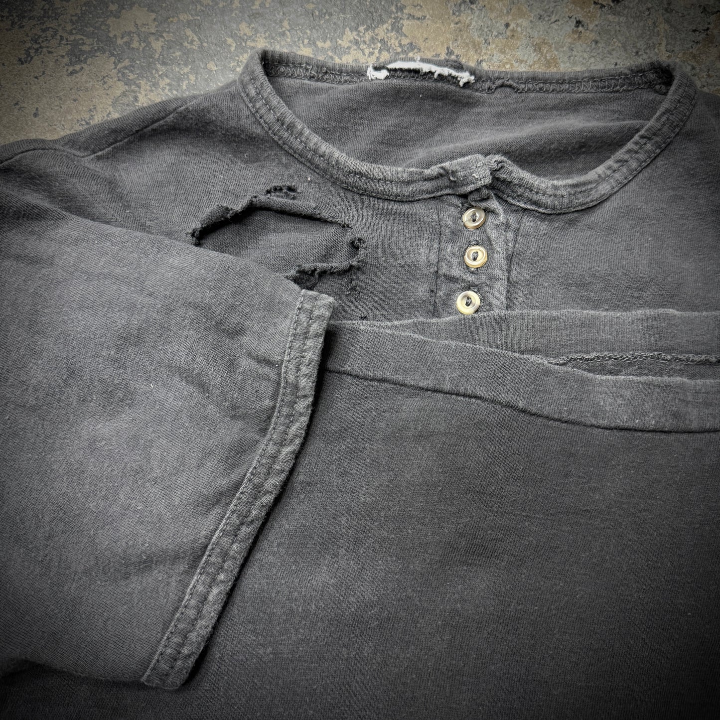 Vintage 10 Button Henley Faded Black T-Shirt