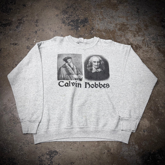 Vintage 90s John Calvin & Thomas Hobbes Philosopher Portrait Distressed Sweatshirt
