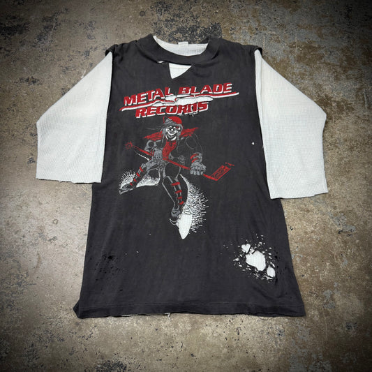 Vintage Thrahsed Metal Blade Records Cut Off Record Label Band Tee