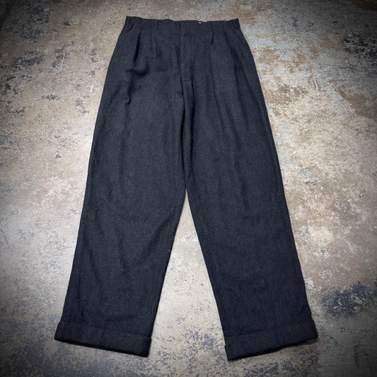 Black Wool Repaired Trousers