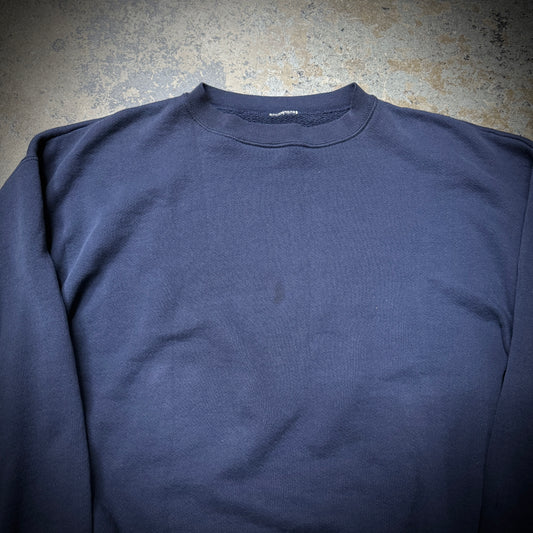 Vintage Navy Blue Navy Blue Cotton Blank Sweatshirt