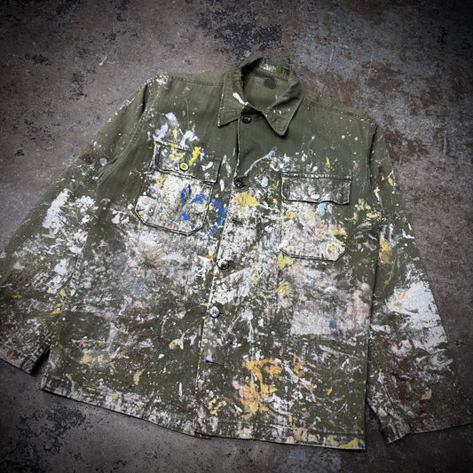 Vintage 50s/69s HBT 2 Pocket Paint Stained US Military Shirt