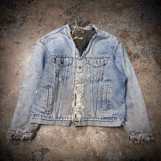Vintage 80s/90s Levi’s Blanket Lined Collarless Engineer Style Denim Jacket