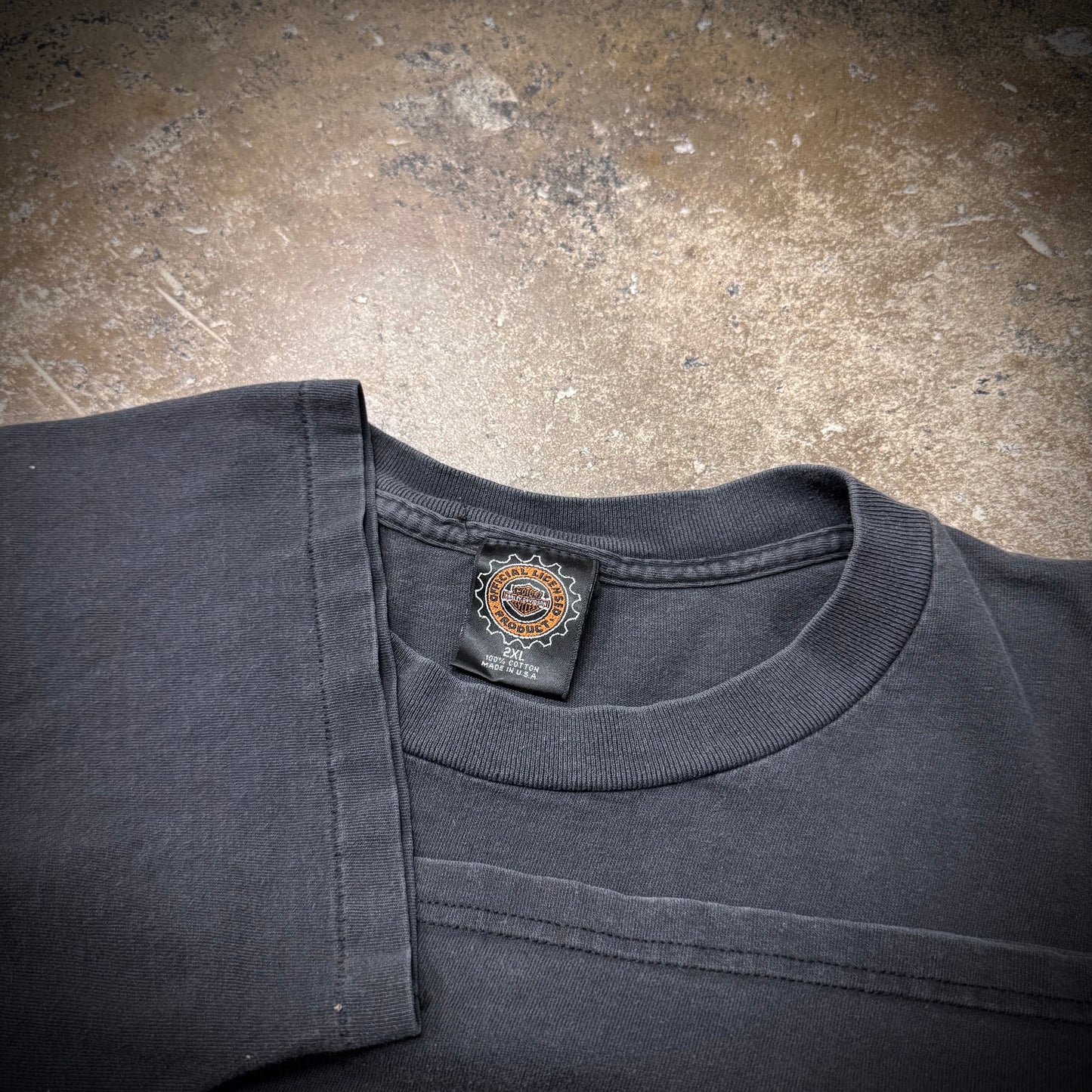 Vintage 90s Faded Black Distressed Harley Davidson Chrome Wings T-Shirt