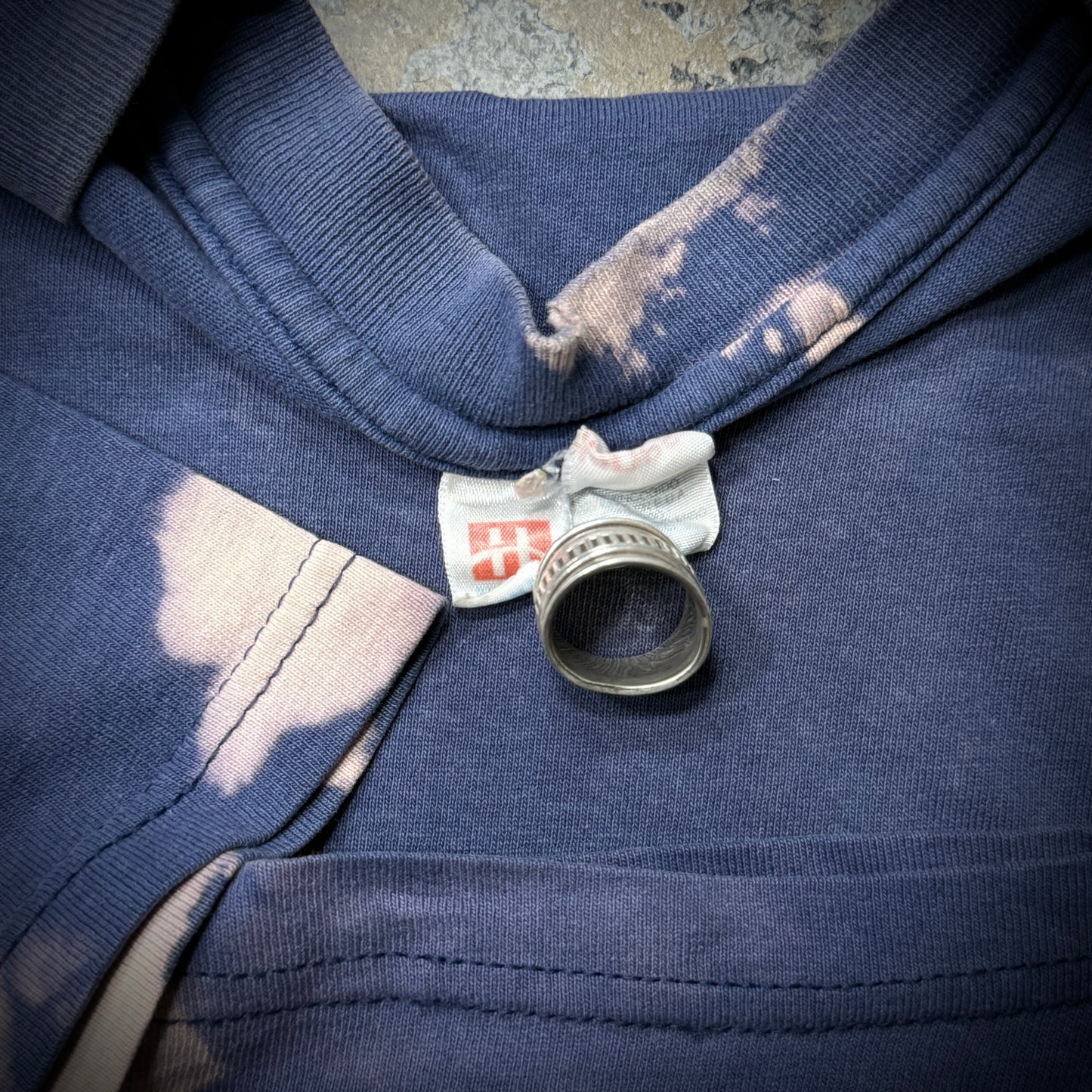 Vintage 90s Navy Blue Bleach Stain Distressed Blank Tee