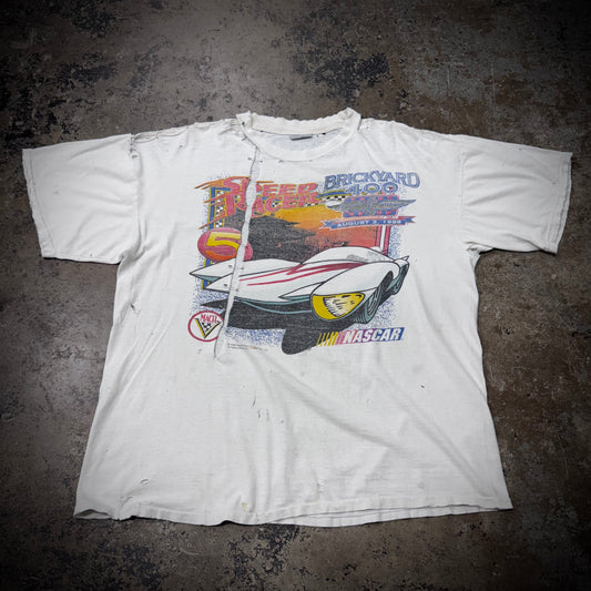 Vintage 90s Speed Race NASCAR Safety Pin Repaired T-Shirt