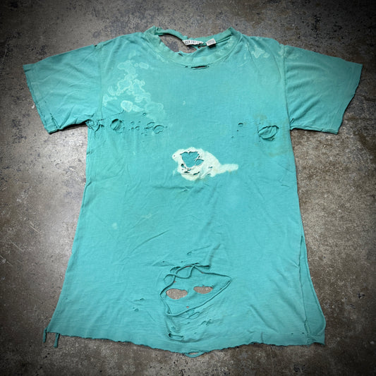 Vintage 80s/90s Thrashed Bleach Stain Light Blue Blank T-Shirt