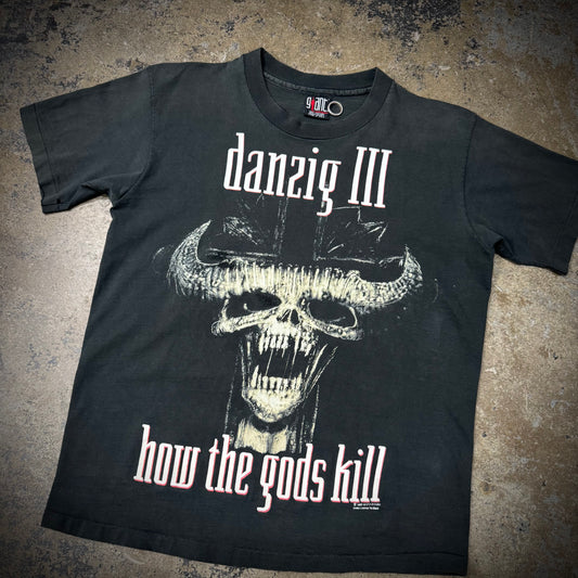 Vintage 90s Danzig III How Gods Kill Distressed and Repaired Faded Black Band Tee